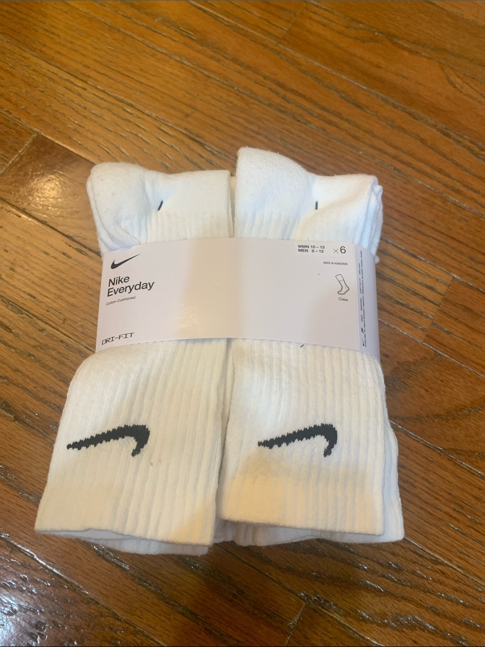 Nike White Crew Athletic Socks with Black Swoosh (6-Pack)